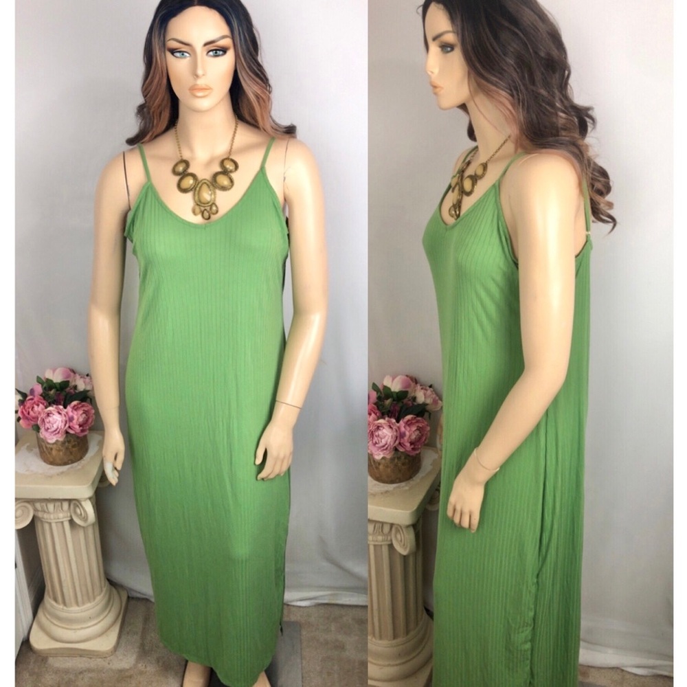 2x Plus Size Solid Light Green Ribbed Sleeveless … - image 1